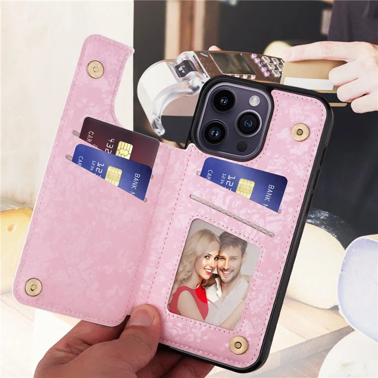 For iPhone 14 Pro Case RFID Blocking Card Holder Leather+TPU Phone Cover