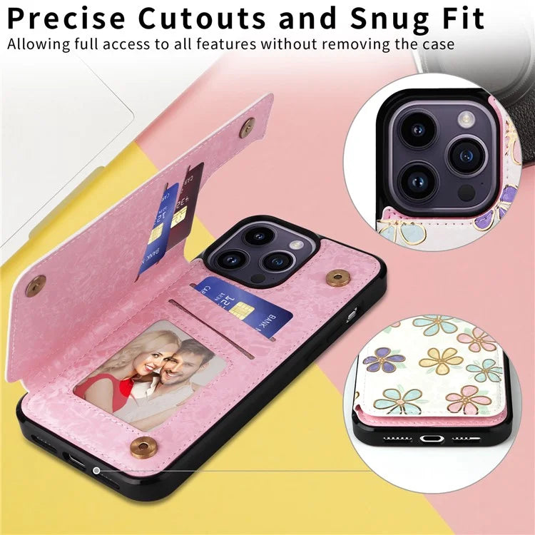 For iPhone 14 Pro Case RFID Blocking Card Holder Leather+TPU Phone Cover