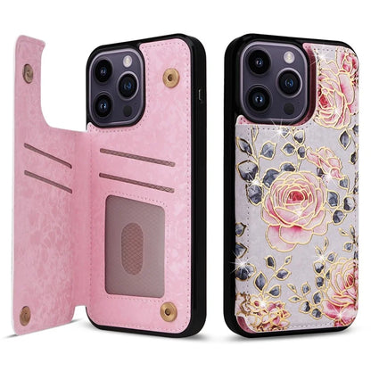 For iPhone 14 Pro Case RFID Blocking Card Holder Leather+TPU Phone Cover