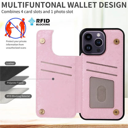 For iPhone 14 Pro Case RFID Blocking Card Holder Leather+TPU Phone Cover