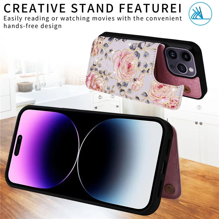 For iPhone 14 Pro Case RFID Blocking Card Holder Leather+TPU Phone Cover