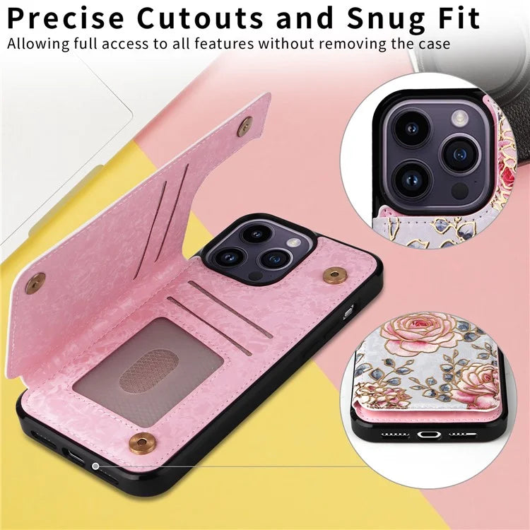 For iPhone 14 Pro Case RFID Blocking Card Holder Leather+TPU Phone Cover