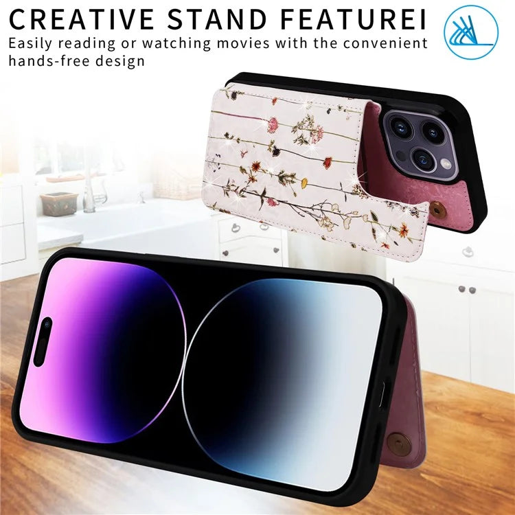 For iPhone 14 Pro Case RFID Blocking Card Holder Leather+TPU Phone Cover
