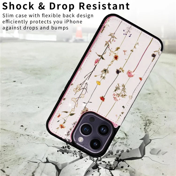 For iPhone 14 Pro Case RFID Blocking Card Holder Leather+TPU Phone Cover