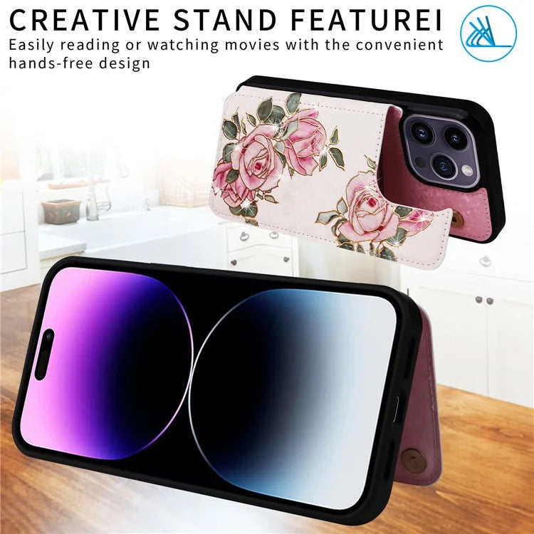 For iPhone 14 Pro Case RFID Blocking Card Holder Leather+TPU Phone Cover