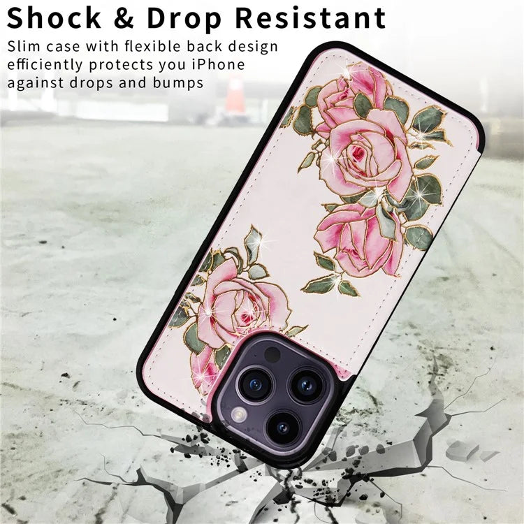 For iPhone 14 Pro Case RFID Blocking Card Holder Leather+TPU Phone Cover