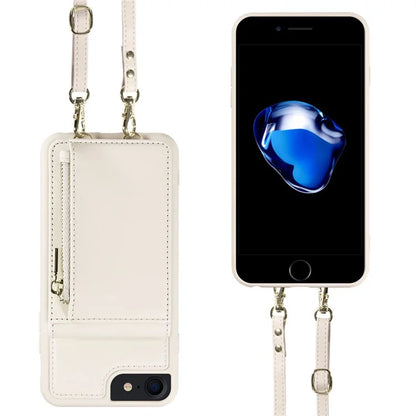 For iPhone 7 / 8 / SE (2020) / (2022) Case RFID Blocking PU+TPU Wallet Phone Case with Kickstand, Straps