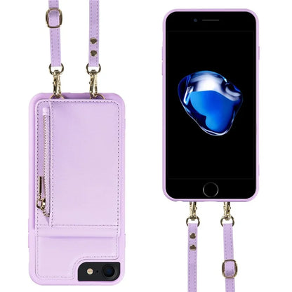 For iPhone 7 / 8 / SE (2020) / (2022) Case RFID Blocking PU+TPU Wallet Phone Case with Kickstand, Straps