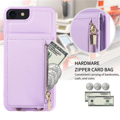 For iPhone 7 / 8 / SE (2020) / (2022) Case RFID Blocking PU+TPU Wallet Phone Case with Kickstand, Straps