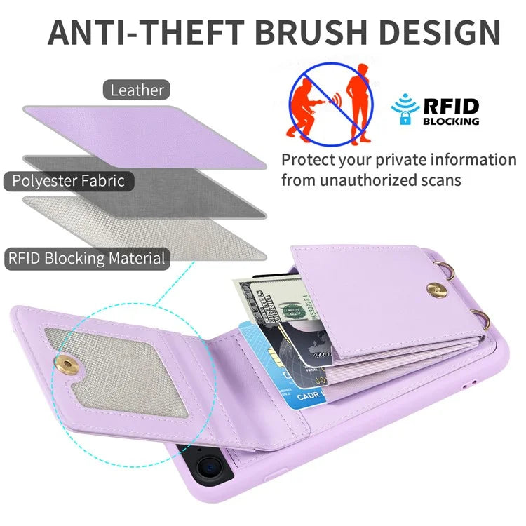 For iPhone 7 / 8 / SE (2020) / (2022) Case RFID Blocking PU+TPU Wallet Phone Case with Kickstand, Straps