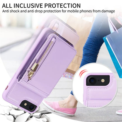 For iPhone 7 / 8 / SE (2020) / (2022) Case RFID Blocking PU+TPU Wallet Phone Case with Kickstand, Straps