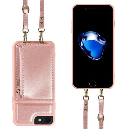 For iPhone 7 / 8 / SE (2020) / (2022) Case RFID Blocking PU+TPU Wallet Phone Case with Kickstand, Straps