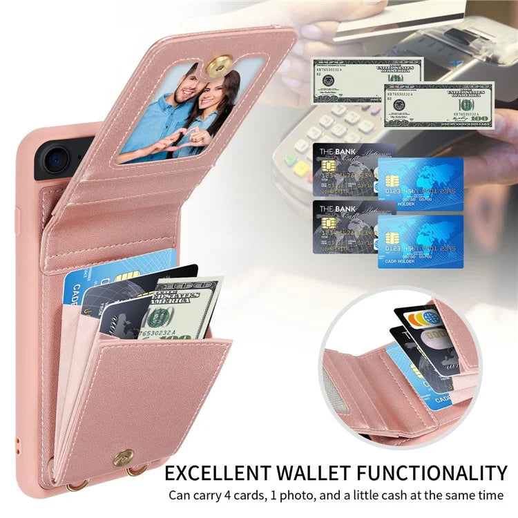 For iPhone 7 / 8 / SE (2020) / (2022) Case RFID Blocking PU+TPU Wallet Phone Case with Kickstand, Straps