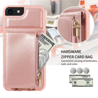 For iPhone 7 / 8 / SE (2020) / (2022) Case RFID Blocking PU+TPU Wallet Phone Case with Kickstand, Straps