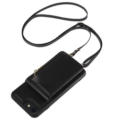 For iPhone 7 / 8 / SE (2020) / (2022) Case RFID Blocking PU+TPU Wallet Phone Case with Kickstand, Straps