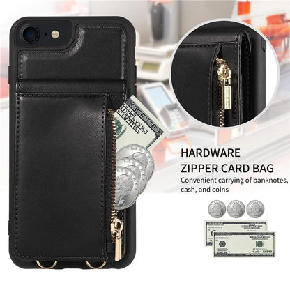 For iPhone 7 / 8 / SE (2020) / (2022) Case RFID Blocking PU+TPU Wallet Phone Case with Kickstand, Straps