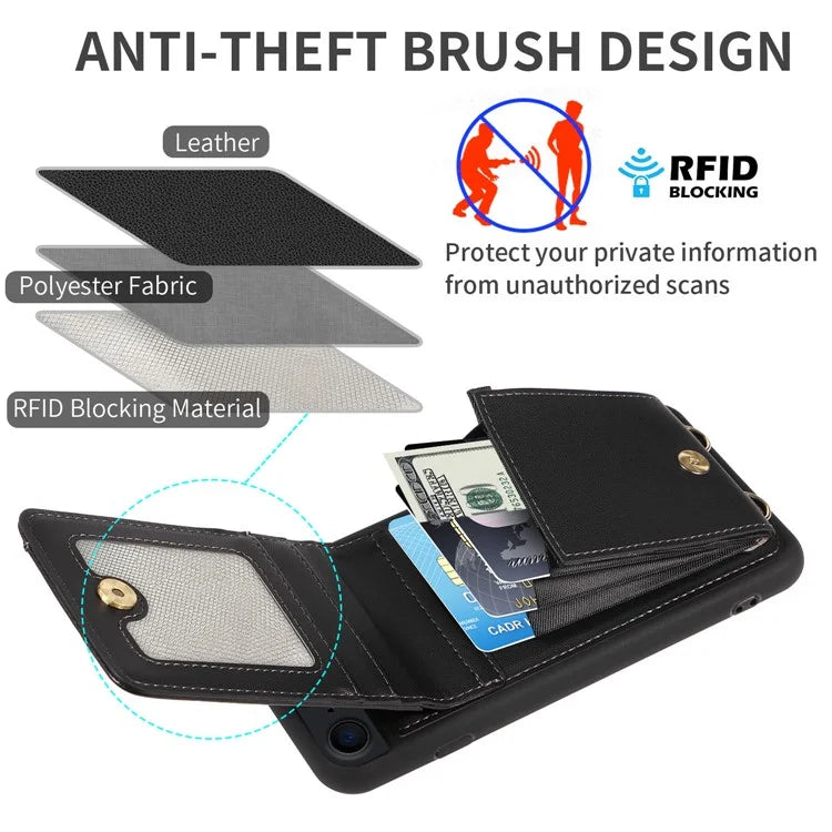 For iPhone 7 / 8 / SE (2020) / (2022) Case RFID Blocking PU+TPU Wallet Phone Case with Kickstand, Straps