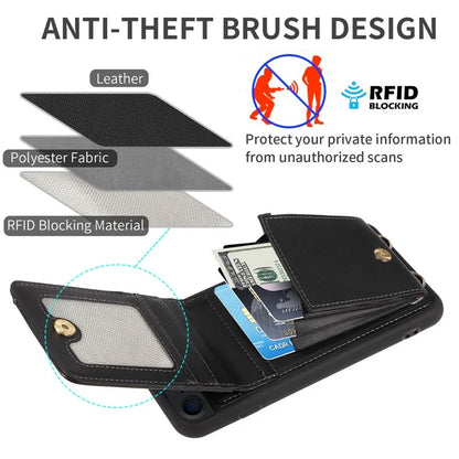 For iPhone 7 / 8 / SE (2020) / (2022) Case RFID Blocking PU+TPU Wallet Phone Case with Kickstand, Straps
