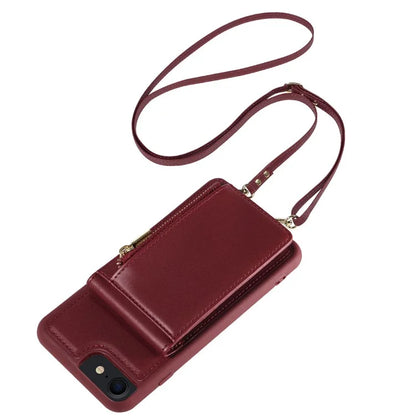 For iPhone 7 / 8 / SE (2020) / (2022) Case RFID Blocking PU+TPU Wallet Phone Case with Kickstand, Straps