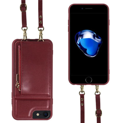 For iPhone 7 / 8 / SE (2020) / (2022) Case RFID Blocking PU+TPU Wallet Phone Case with Kickstand, Straps