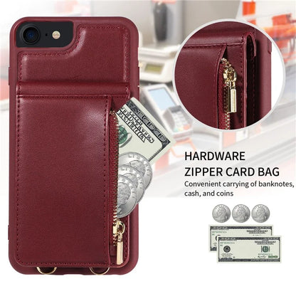 For iPhone 7 / 8 / SE (2020) / (2022) Case RFID Blocking PU+TPU Wallet Phone Case with Kickstand, Straps