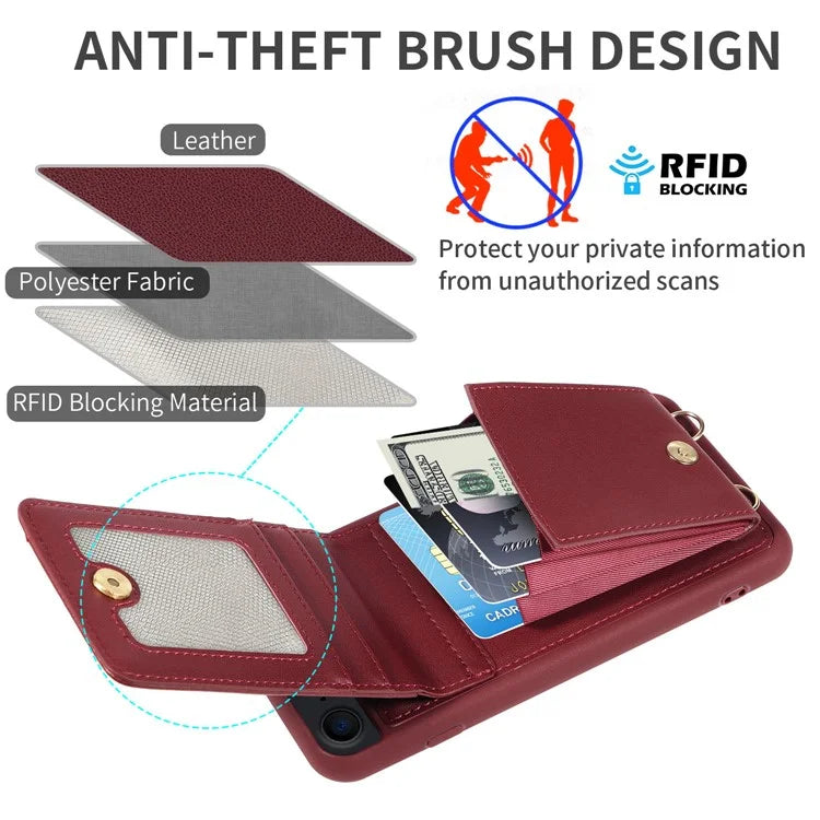 For iPhone 7 / 8 / SE (2020) / (2022) Case RFID Blocking PU+TPU Wallet Phone Case with Kickstand, Straps