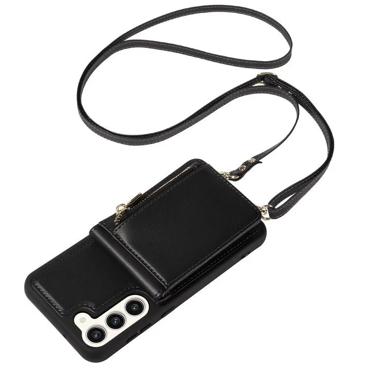 For Samsung Galaxy S23 RFID Blocking Case PU+TPU Kickstand Phone Cover with Wallet, Straps