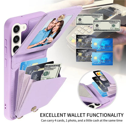 For Samsung Galaxy S23 RFID Blocking Case PU+TPU Kickstand Phone Cover with Wallet, Straps