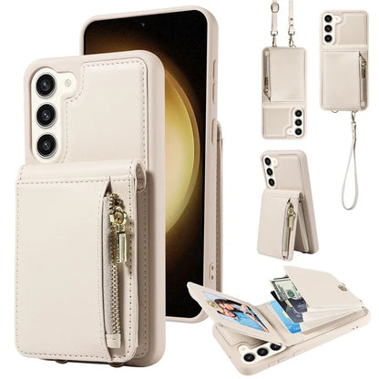 For Samsung Galaxy S23 RFID Blocking Case PU+TPU Kickstand Phone Cover with Wallet, Straps