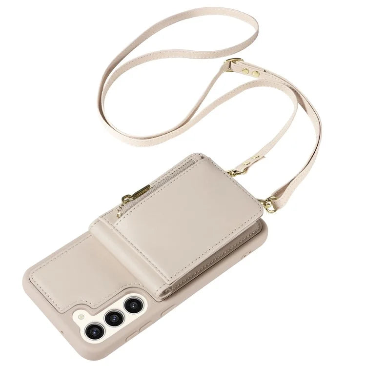 For Samsung Galaxy S23 RFID Blocking Case PU+TPU Kickstand Phone Cover with Wallet, Straps