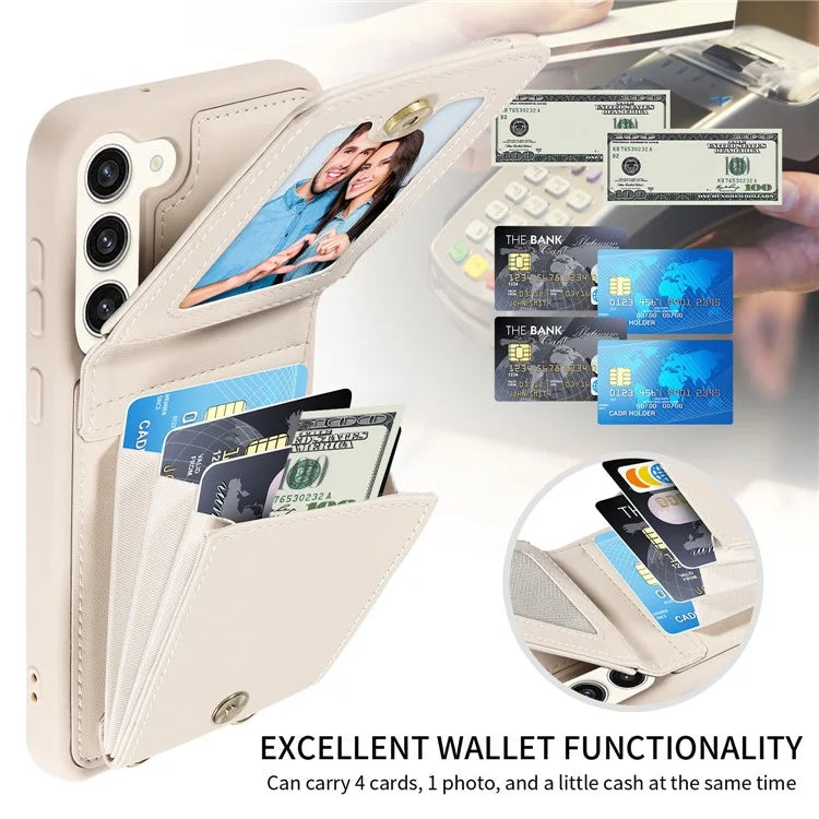 For Samsung Galaxy S23 RFID Blocking Case PU+TPU Kickstand Phone Cover with Wallet, Straps