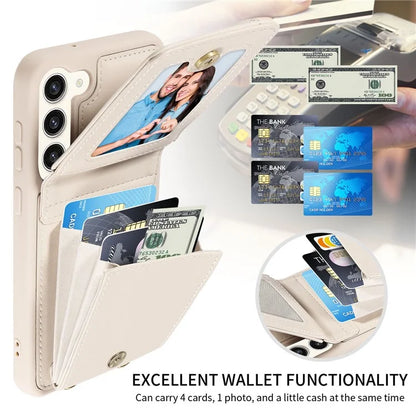 For Samsung Galaxy S23 RFID Blocking Case PU+TPU Kickstand Phone Cover with Wallet, Straps