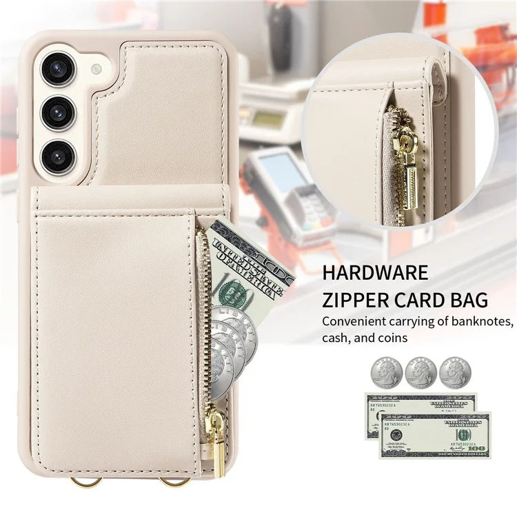 For Samsung Galaxy S23 RFID Blocking Case PU+TPU Kickstand Phone Cover with Wallet, Straps