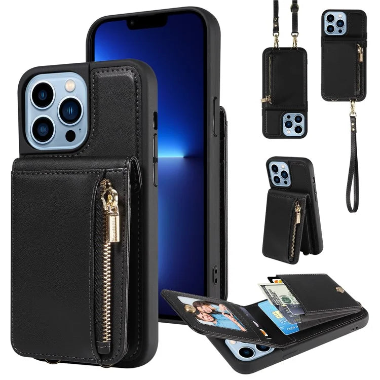 For iPhone 13 Pro Max 6.7 inch Shockproof Case RFID Blocking PU+TPU Wallet Phone Cover with Kickstand