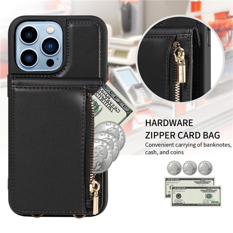 For iPhone 13 Pro Max 6.7 inch Shockproof Case RFID Blocking PU+TPU Wallet Phone Cover with Kickstand