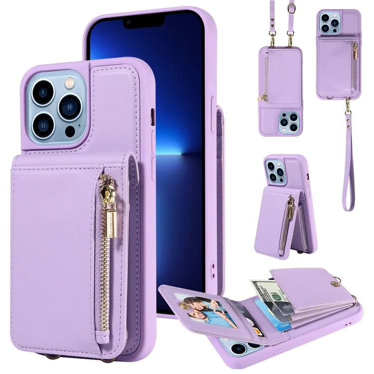 For iPhone 13 Pro Max 6.7 inch Shockproof Case RFID Blocking PU+TPU Wallet Phone Cover with Kickstand