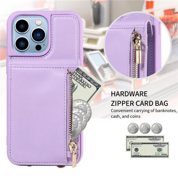 For iPhone 13 Pro Max 6.7 inch Shockproof Case RFID Blocking PU+TPU Wallet Phone Cover with Kickstand