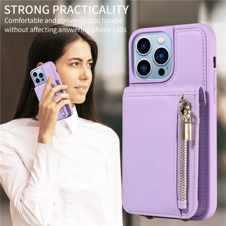 For iPhone 13 Pro Max 6.7 inch Shockproof Case RFID Blocking PU+TPU Wallet Phone Cover with Kickstand