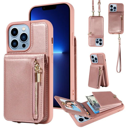 For iPhone 13 Pro Max 6.7 inch Shockproof Case RFID Blocking PU+TPU Wallet Phone Cover with Kickstand
