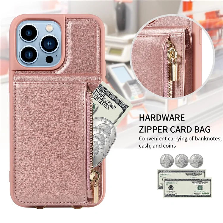For iPhone 13 Pro Max 6.7 inch Shockproof Case RFID Blocking PU+TPU Wallet Phone Cover with Kickstand
