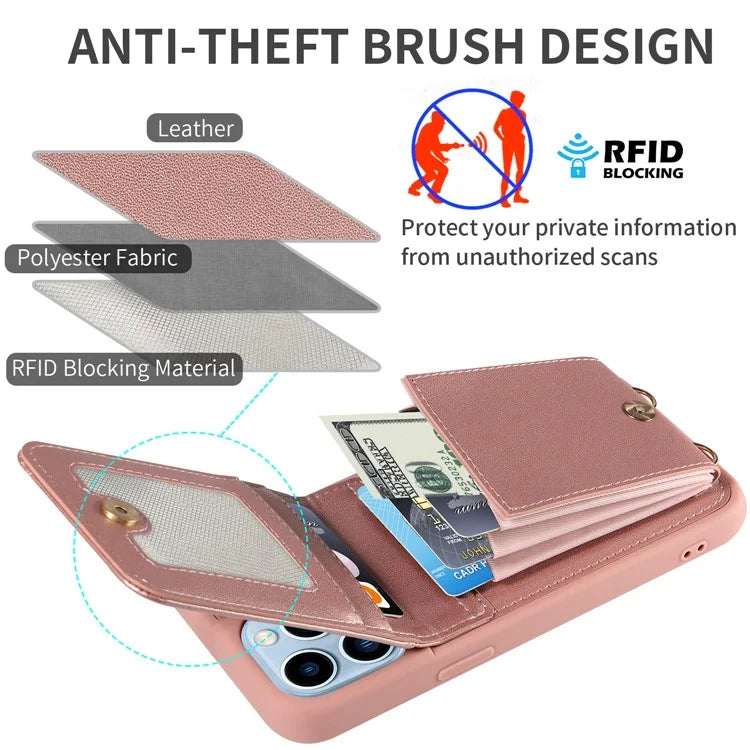For iPhone 13 Pro Max 6.7 inch Shockproof Case RFID Blocking PU+TPU Wallet Phone Cover with Kickstand