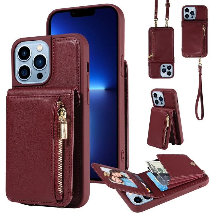 For iPhone 13 Pro Max 6.7 inch Shockproof Case RFID Blocking PU+TPU Wallet Phone Cover with Kickstand