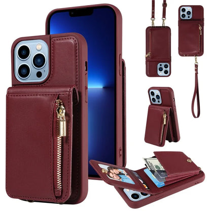 For iPhone 13 Pro Max 6.7 inch Shockproof Case RFID Blocking PU+TPU Wallet Phone Cover with Kickstand