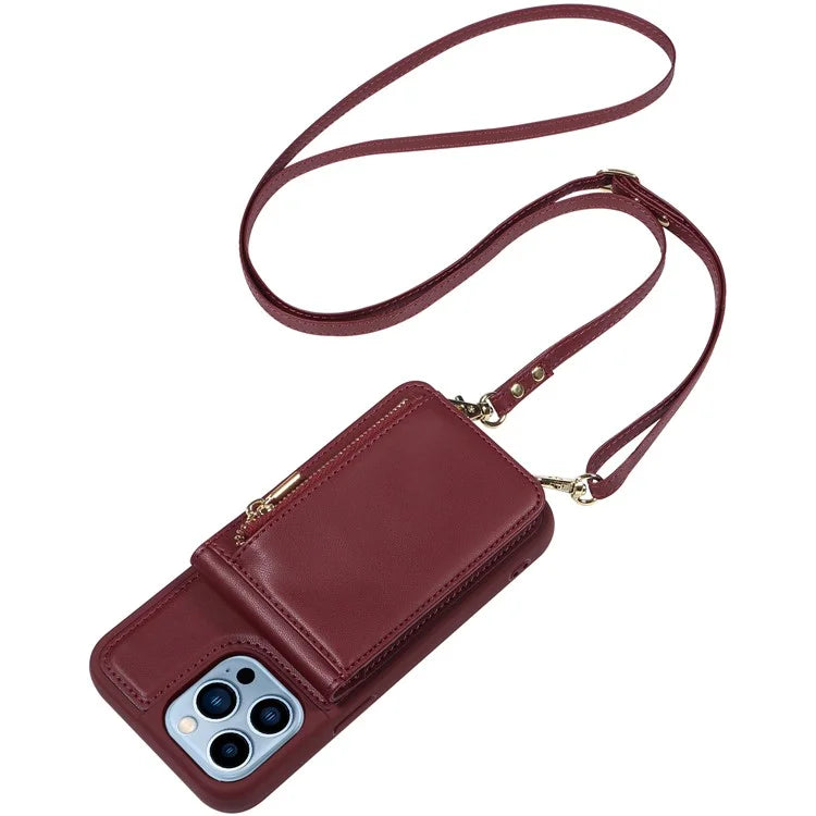 For iPhone 13 Pro Max 6.7 inch Shockproof Case RFID Blocking PU+TPU Wallet Phone Cover with Kickstand