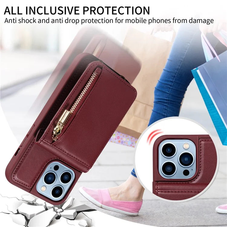 For iPhone 13 Pro Max 6.7 inch Shockproof Case RFID Blocking PU+TPU Wallet Phone Cover with Kickstand