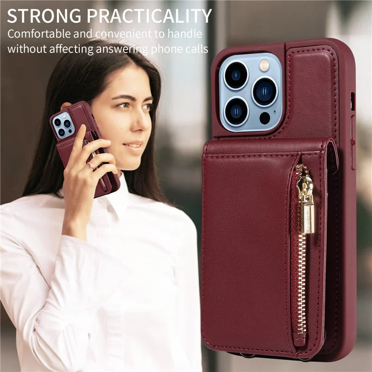 For iPhone 13 Pro Max 6.7 inch Shockproof Case RFID Blocking PU+TPU Wallet Phone Cover with Kickstand