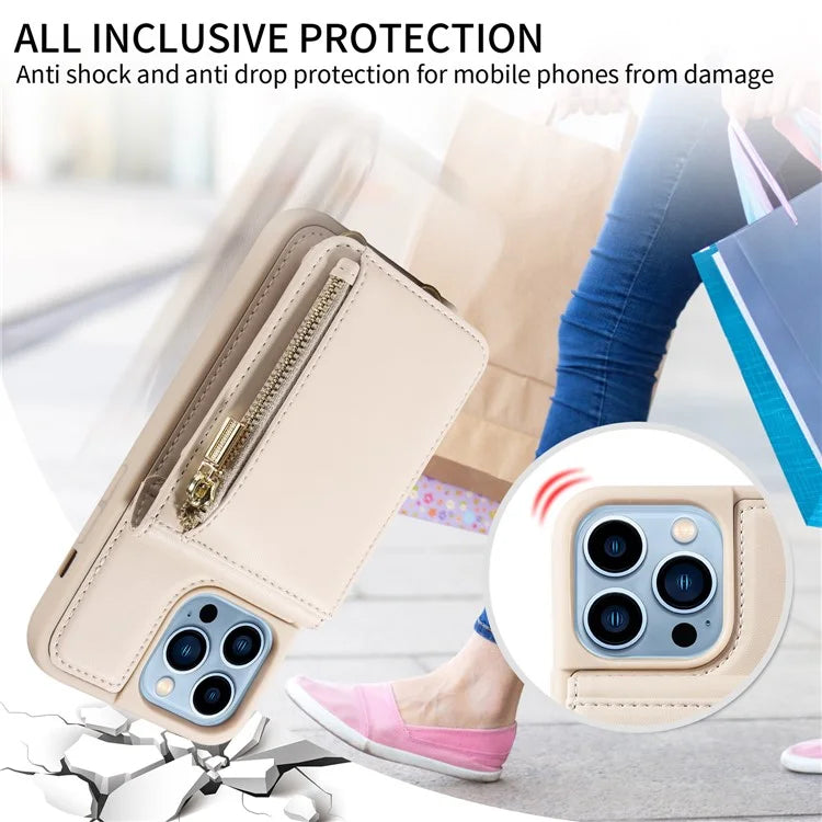 For iPhone 13 Pro Max 6.7 inch Shockproof Case RFID Blocking PU+TPU Wallet Phone Cover with Kickstand