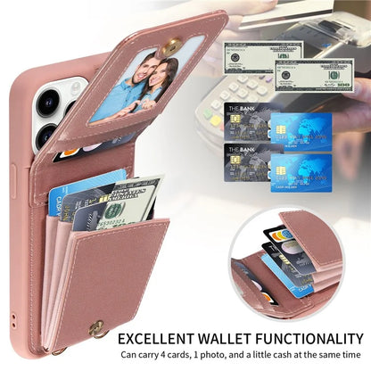 For iPhone 14 Pro Wallet Case RFID Blocking PU+TPU Kickstand Phone Protector with Straps