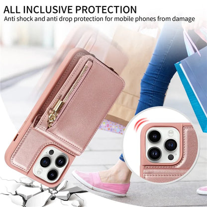 For iPhone 14 Pro Wallet Case RFID Blocking PU+TPU Kickstand Phone Protector with Straps