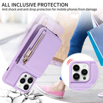 For iPhone 14 Pro Wallet Case RFID Blocking PU+TPU Kickstand Phone Protector with Straps
